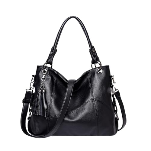 QWWQYDY Umhängetasche Damen Leder Quaste Designer Handtaschen Damen Crossbody Hand Tragetaschen(BLACK) von QWWQYDY