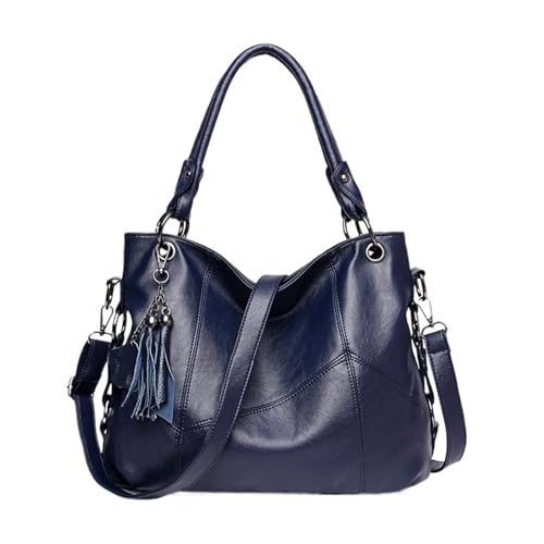 QWWQYDY Umhängetasche Damen Leder Quaste Designer Handtaschen Damen Crossbody Hand Tragetaschen(BLUE) von QWWQYDY