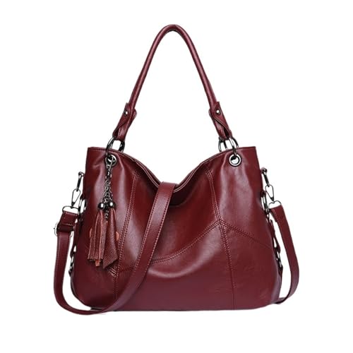 QWWQYDY Umhängetasche Damen Leder Quaste Designer Handtaschen Damen Crossbody Hand Tragetaschen(RED) von QWWQYDY