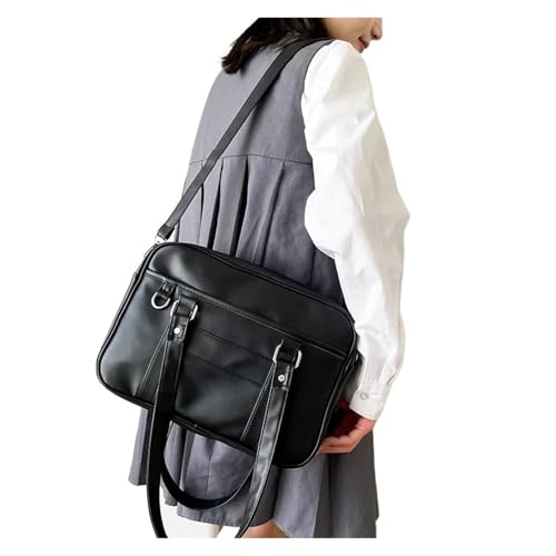 Umhängetasche Damen Schulter Damen PU Leder Uniform Tasche Handtaschen Pure Color Umhängetaschen(Black) von QWWQYDY