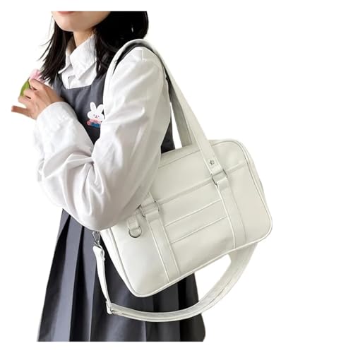Umhängetasche Damen Schulter Damen PU Leder Uniform Tasche Handtaschen Pure Color Umhängetaschen(White) von QWWQYDY
