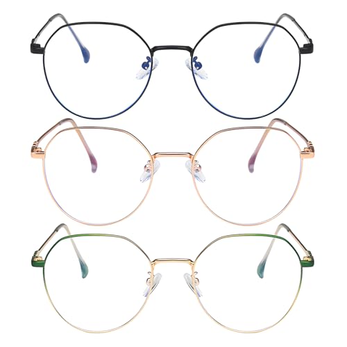 QXEYEGLAS 3er-Pack Stilvolle Runde Metall Rahmen Lesebrillen 3,5 für Damen, Retro Ovalem Metall Anti-Blaulicht Lese Brille, Exquisite Blendschutz Computerleser zur Vermeidung von Augenermüdung von QXEYEGLAS