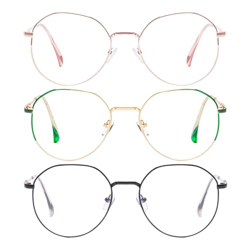 QXEYEGLAS 3 Pack Modische Runde Lesebrille für Damen, Retro Ovalem Metall Anti-Blaulicht Lese Brille, Blendschutz UV Computerleser Herren Damen, Mehrere Farben QXEYEGLAS 3 Pack Modische Runde Lesebrille für Damen, Retro Ovalem Metall Anti-Blaulicht Lese Brille, Blendschutz UV Computerleser Herren Damen, Mehrere Farben von QXEYEGLAS