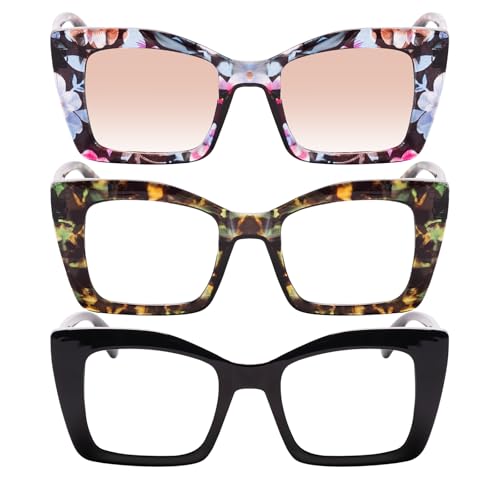 QXEYEGLAS 3er-Pack Übergroße quadratische Lesebrillen 2,0 für Damen mit Lesesonnenbrille, Modische Großem Rahmen Anti-Blaulicht Computerleser, Große UV-Schutz Sonnenbrille mit Federscharnieren QXEYEGLAS 3er-Pack Übergroße quadratische Lesebrillen 2,0 für Damen mit Lesesonnenbrille, Modische Großem Rahmen Anti-Blaulicht Computerleser, Große UV-Schutz Sonnenbrille mit Federscharnieren von QXEYEGLAS