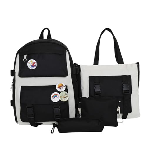 QXIRLOXWG Modischer zweifarbiger Schülerrucksack, großes Fassungsvermögen, vierteiliges Set für Mittel- und Grundschule, inklusive Federmäppchen, Tragetasche, Schultertasche und Rucksack, Schwarz , L QXIRLOXWG Modischer zweifarbiger Schülerrucksack, großes Fassungsvermögen, vierteiliges Set für Mittel- und Grundschule, inklusive Federmäppchen, Tragetasche, Schultertasche und Rucksack, Schwarz , L von QXIRLOXWG