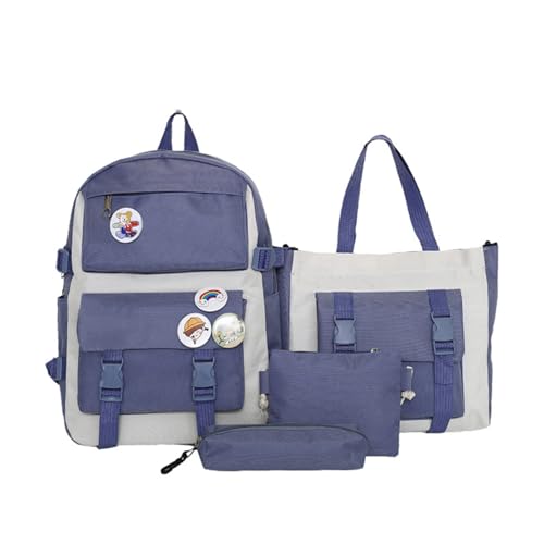 QXIRLOXWG Modischer zweifarbiger Schülerrucksack, großes Fassungsvermögen, vierteiliges Set für Mittel- und Grundschule, inklusive Federmäppchen, Tragetasche, Schultertasche und Rucksack, blau, L QXIRLOXWG Modischer zweifarbiger Schülerrucksack, großes Fassungsvermögen, vierteiliges Set für Mittel- und Grundschule, inklusive Federmäppchen, Tragetasche, Schultertasche und Rucksack, blau, L von QXIRLOXWG