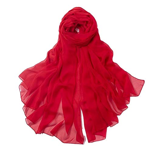 QXIYUAN Mulberry Silk Scarf Damen Pure Color Seidenschal Wild Shawl Long Gaze Schal 200X135Cm Big Red von QXIYUAN