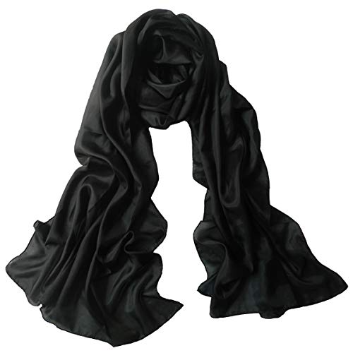 QXIYUAN Reine Farbe Seidenschal Mulberry Silk Damen Langer Seidenschal Big Shawl 110X200Cm Schwarz von QXIYUAN