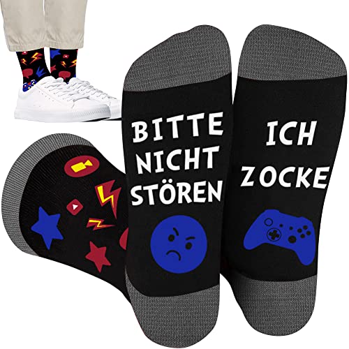 Gaming, Zocker Socken mit Spruch auf sohle Bitte Nicht Stören Ich Zocke, Coole Gamer Lustige Geschenke für Männer zum Geburtstag Weihnachten Herren 43-46 Teenager Jungen 39-42 (Baumwolle, grey) von QXRXN