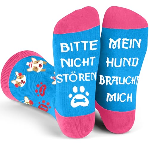 Geschenke für Hundebesitzer Socken mit Hundemotiv Spruch BITTE NICHT STÖREN MEIN HUND BRAUCHT MICH Lustige Geschenke für Frauen Geburtstag Weihnachten, Witzige Socken Geburtstagsgeschenk für Freundin von QXRXN