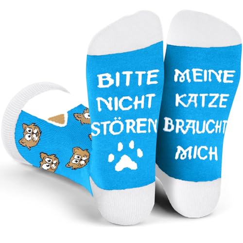 Geschenke für Katzenliebhaber Socken mit Katzenmotiv BITTE NICHT STÖREN MEINE KATZE BRAUCHT MICH Lustige Geschenke für Frauen Geburtstag Weihnachten, Witzige Socken Geburtstagsgeschenk für Freundin von QXRXN