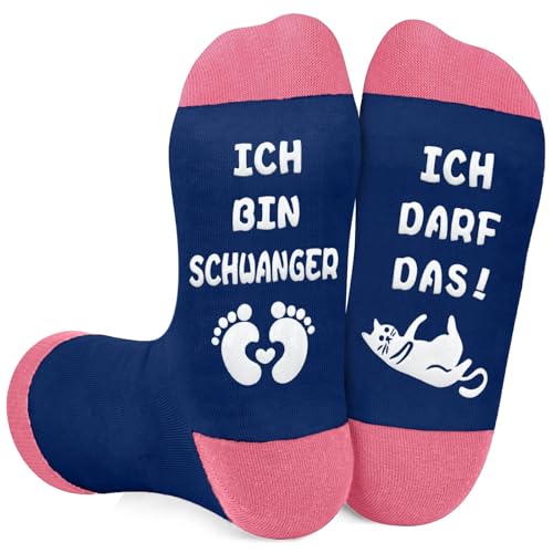 Geschenke für Schwangere Frauen Socken, Schwangerschaft Verkünden Geschenk für Werdende Mütter Freundin ICH BIN SCHWANGER ICH DARF DAS Socken, Socken Werdende Mama Geschenk Geburtstag zu Weihnachten von QXRXN