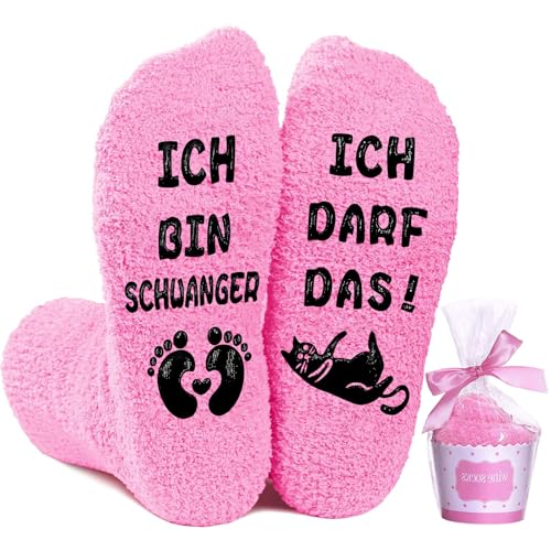 Geschenke für Schwangere Frauen Socken, Schwangerschaft Verkünden Geschenk für Werdende Mütter Freundin ICH BIN SCHWANGER ICH DARF DAS Socken, Socken Werdende Mama Geschenk Geburtstag zu Weihnachten von QXRXN