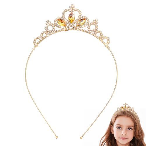 Krone Mädchen Gold, Prinzessin Krone Haarreif Diadem Mädchen, Kinder Haarreifen Mädchen Krone Kostüm Fasching Accessoires, Strass Tiara Diadem Hochzeit Karneval Geburtstag Krone Kostüm Accessoires von QXRXN