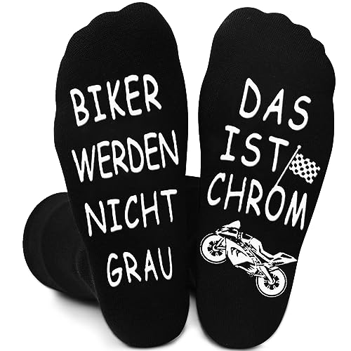 Motorrad Geschenke für Männer Geburtstag Socken mit Spruch BIKER WERDEN NICHT GRAU DAS IST CHROM Lustige Geschenk für Motorradfahrer Weihnachtsgeschenke für Männer Adventskalender Füllung Socken 43-46 von QXRXN