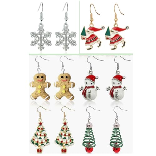 Ohrringe Weihnachten Set 6 Paar, Weihnachtsohrringe Hängend Weihnachts Accessoires Damen, Weihnachts Ohrringe Weihnachtsschmuck Damen Schneeflocken Weihnachtsmann Weihnachtsbaum Schneemann von QXRXN