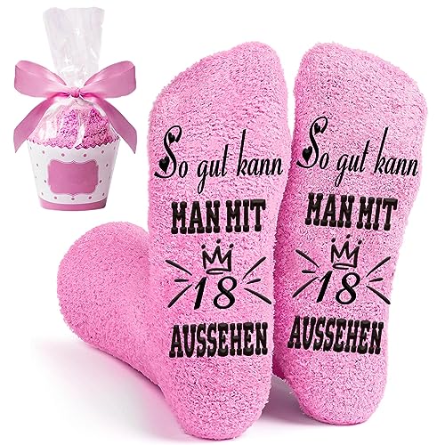 Stoppersocken 18. Geburtstag Mädchen Geschenk, Kuschelsocken Damen 39-42 Antirutsch Socken mit Spruch So gut kann MAN MIT 18 AUSSEHEN, Lustige Socken Geschenkideen für Frauen Freundin zum Geburtstag von QXRXN