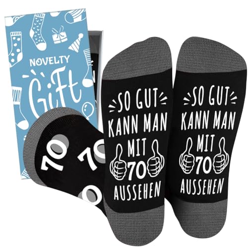 QXRXN 70 Geburtstag Mann Socken, Männer Geschenke Geburtstag Socken mit Spruch SO GUT KANN MAN MIT 70 AUSSEHEN, Geschenk zum 70. Geburtstag Mann Rentner Geschenk Mann Lustige Socken Herren 43-46 von QXRXN