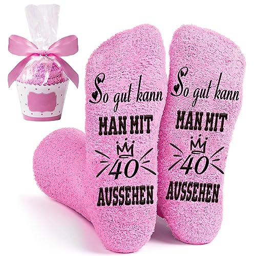 Stoppersocken 40. Geburtstag Frauen Geschenk, Kuschelsocken Damen 39-42 Antirutsch Socken mit Spruch So gut kann MAN MIT 40 AUSSEHEN für Beste Freundin Mama Lustige Geschenke zum 40 Geburtstag Frau von QXRXN