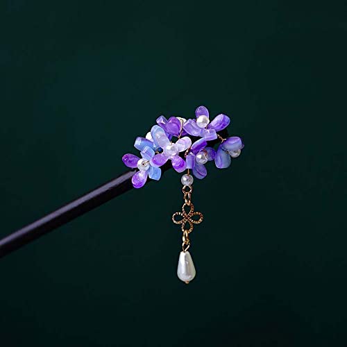 QXSJEDYCH Haarnadel Blume Haarstab, Lila Glocke Orchidee Antiker Stil Haarstab Schmetterling Quaste Hölzerne Haarnadel Chinesische Haarstyling Essstäbchen Schmuck(C) von QXSJEDYCH