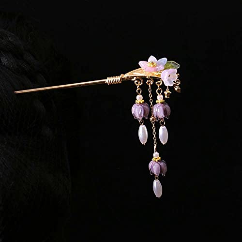 QXSJEDYCH Haarnadel Blume Haarstab, Lila Glocke Orchidee Antiker Stil Haarstab Schmetterling Quaste Hölzerne Haarnadel Chinesische Haarstyling Essstäbchen Schmuck(J) von QXSJEDYCH