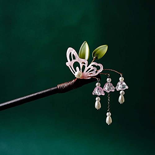 QXSJEDYCH Haarnadel Blume Haarstab, Lila Glocke Orchidee Antiker Stil Haarstab Schmetterling Quaste Hölzerne Haarnadel Chinesische Haarstyling Essstäbchen Schmuck(Navy) von QXSJEDYCH