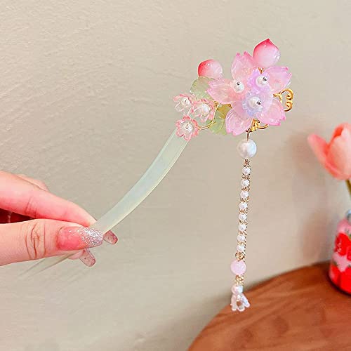 QXSJEDYCH Haarnadel Hanfu-Kopfbedeckung for Kinder im alten Stil Haarstöcke im chinesischen Stil Blume Quaste Anhänger Haarnadel Mädchen Haarstyling Clip Kopfschmuck Schmuck(C) von QXSJEDYCH
