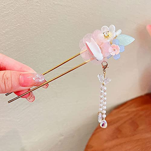 QXSJEDYCH Haarnadel Hanfu-Kopfbedeckung for Kinder im alten Stil Haarstöcke im chinesischen Stil Blume Quaste Anhänger Haarnadel Mädchen Haarstyling Clip Kopfschmuck Schmuck(H) von QXSJEDYCH