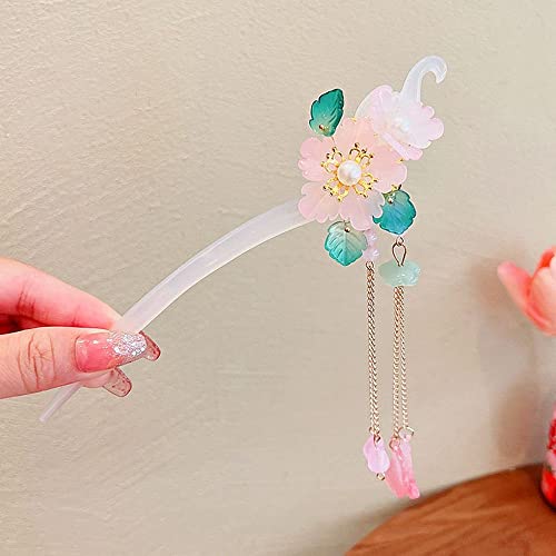 QXSJEDYCH Haarnadel Hanfu-Kopfbedeckung for Kinder im alten Stil Haarstöcke im chinesischen Stil Blume Quaste Anhänger Haarnadel Mädchen Haarstyling Clip Kopfschmuck Schmuck(Khaki) von QXSJEDYCH