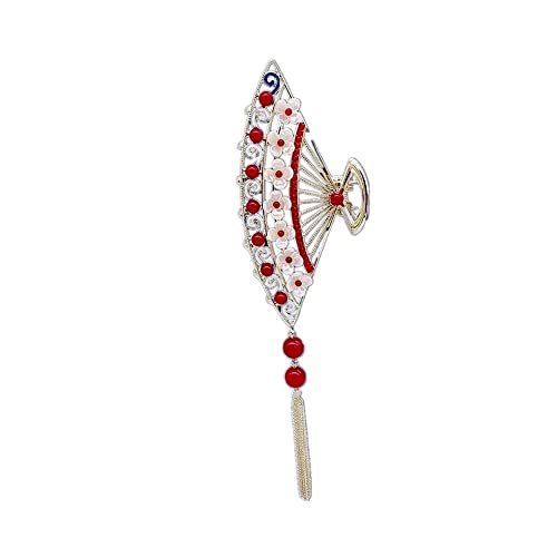 QXSJEDYCH Haarnadel im chinesischen Stil Haarspange Kopfbedeckung Damen Haarschmuck Schmetterling Perle Haarspange Fan Red Shark Clip Quaste Haargreifer Schmuck(C) von QXSJEDYCH