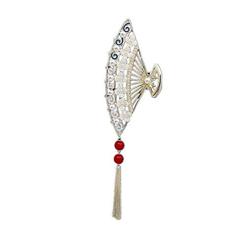 QXSJEDYCH Haarnadel im chinesischen Stil Haarspange Kopfbedeckung Damen Haarschmuck Schmetterling Perle Haarspange Fan Red Shark Clip Quaste Haargreifer Schmuck(Gris) von QXSJEDYCH