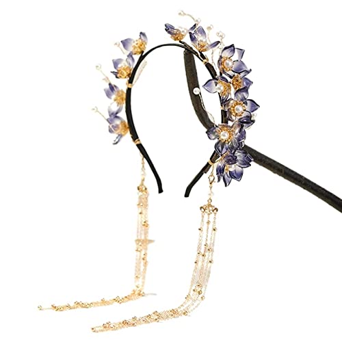 QXSJEDYCH Quaste gefälschte Ohrringe Haarband im chinesischen Stil Blatt lange Quaste Stirnband Hanfu Stil Stirnband Reisefotografie Fee Haarschmuck Schmuck(2) von QXSJEDYCH