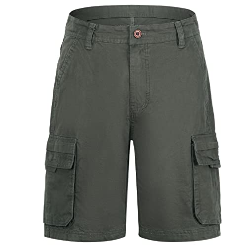 QXURkut Herren Kurze Hose Bermuda Cargo Shorts, Baumwolle Kurz Arbeitshose mit 6 Taschen Casual Work Shorts für Outdoor Trekking Wandern Joggen (Armeegrün,34) von QXURkut