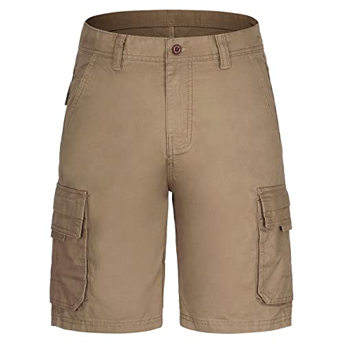 QXURkut Herren Kurze Hose Bermuda Cargo Shorts, Baumwolle Kurz Arbeitshose mit 6 Taschen Casual Work Shorts für Outdoor Trekking Wandern Joggen (Khaki,30) von QXURkut