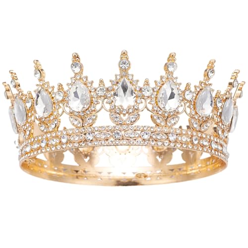 Krone Mädchen Damen, Voll Runde Braut Diadem Kristall Königin Krone Tiara Sparkly Strass Prinzessin Kostüm Hochzeit Prom Geburtstag Pageant Party Tortenaufsatz Karneval Kopfschmuck von QYEHF