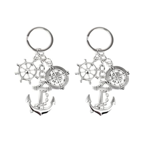 QYHON 2er-Set Schlüsselanhänger Maritim – mit Anker, Kompass Anhänger & Steuerrad, Segeltau Design für Segler, Boot & Meer, Anker Schlüsselanhänger als Geschenkidee von QYHON
