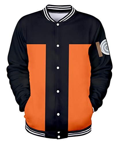 QYIFIRST Baseballuniform Sweatjacke Baseball Jacke Uzumaki Collegejacke für Damen Herren Orange/Schwarz XXS (Chest 86cm) von QYIFIRST