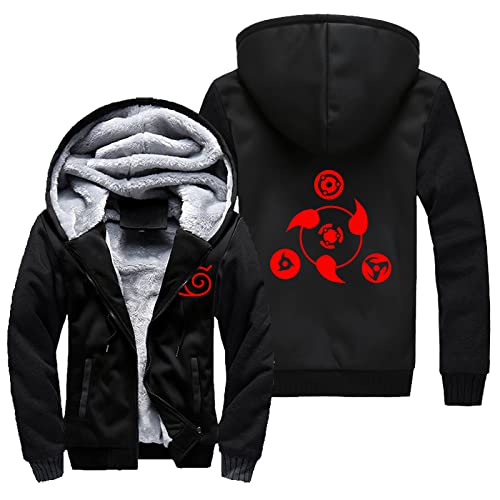 QYIFIRST Herren Damen Anime Hokage Sharingan Daunenjacke Fleece Warme Thermojacke Gefütterte Schneefeldjacke Reißverschluss Strickjacke Mantel Cosplay Kostüm Schwarz-C EU L von QYIFIRST