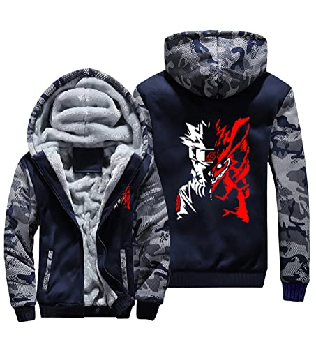 QYIFIRST Herren Damen Anime Hokage Uzumaki Rikudousennin Ninetales Daunenjacke Fleece Warme Thermojacke Gefütterte Schneefeldjacke Reißverschluss Strickjacke Mantel Cosplay Kostüm Blau-C EU L von QYIFIRST