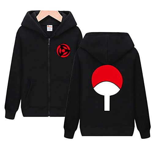 QYIFIRST Herren Jacke Uchiha Clan Uchiha Ichizoku uchiwa Mantel Cosplay Kostüm Zip-Up Hoodie Leichte Gedruckt Jacket mit Taschen Schwarz L (Chest 108cm) von QYIFIRST