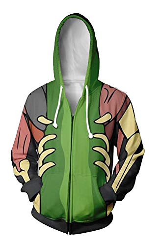 QYIFIRST Herren Jacke Verrückter Wissenschaftler Mantel Cosplay Kostüm Zip-Up Hoodie Leichte Gedruckt Jacket mit Taschen Grün-A L (Chest 110cm) von QYIFIRST