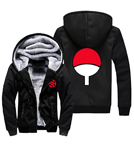 QYIFIRST Herren Streetwear Hokage Uchiha Sasuke Uchiha Clan Strickjacke Dicker Pullover mit durchgehendem Reißverschluss warm Fleece-gefüttert Wintermantel Cosplay Kostüm Schwarz-E EU XXL von QYIFIRST