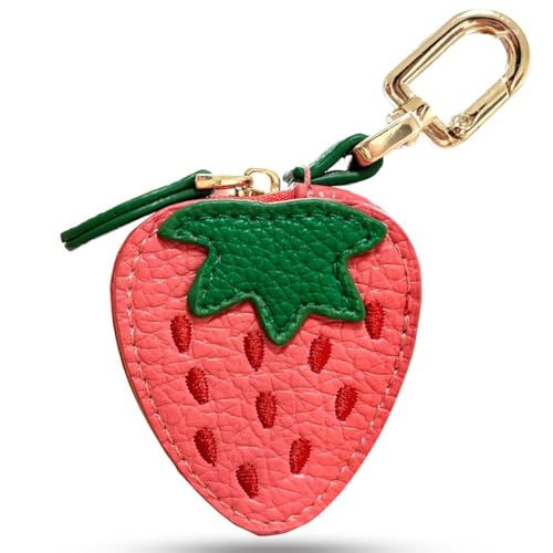 Erdbeer-geldbörse, Obst-Charm-geldbörse,Erdbeer Schlüsselanhänger Taschentasche.Obst-Stil Schlüsselanhänger Kleingeld Münze Tasche Erdbeere, Für Mädchen Und Frauen (7 * 6 * 2.5CM) von QYJMLH