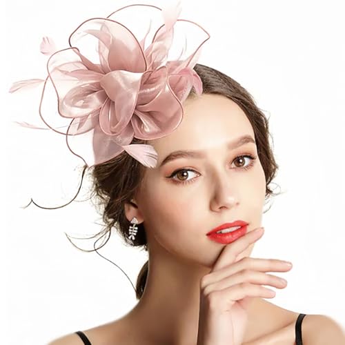 Pinker Fascinator für Frauen mit Federn und Seidenblumen – Fascinator für Hochzeiten, Stirnband, verstellbare Haarspange, Damen, Royal Ascot Teeparty, Braut-Kopfbedeckung, rosa Fascinator, Hut-Zubehör Pinker Fascinator für Frauen mit Federn und Seidenblumen – Fascinator für Hochzeiten, Stirnband, verstellbare Haarspange, Damen, Royal Ascot Teeparty, Braut-Kopfbedeckung, rosa Fascinator, Hut-Zubehör von QYLPZ
