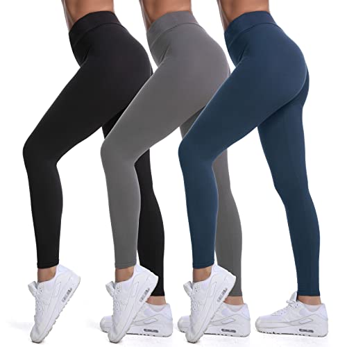 QYQ Damen-Leggings, hohe Taille, 9/10, weich, schlank, Bauchkontrolle, Trainingshose für Laufen, Radfahren, Yoga, Workout (S-3XL), Schwarz Grau Marine, S/M von QYQ