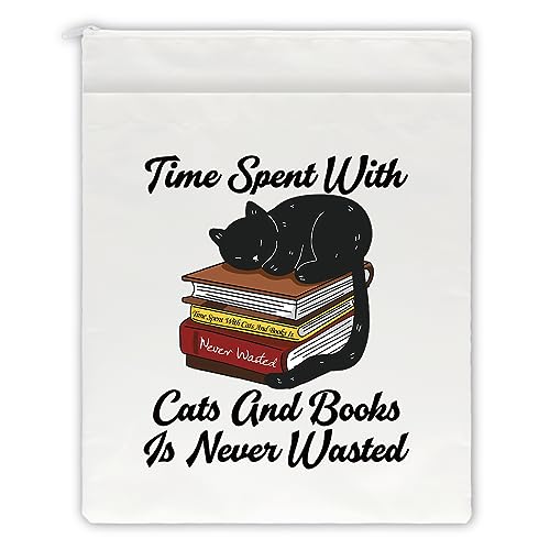 QYUVK Time Spent with Cats and Books is Never Washable Fabric Book Sleeve for Paperback with Zipper and Front Pocket, Funny Black Cat Book Cover Protector Gifts for Book Lover Bibliophile Teacher von QYUVK