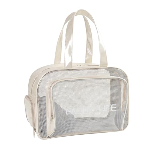 QYWT Durchsichtige Kulturtasche, große wasserdichte Reise-Make-up-Kosmetiktasche, tragbares Schwimmsport-Fitnessstudio mit Schuhfach für Damen, Mädchen, Herren,Khaki Groß von QYWT