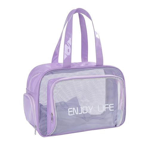 QYWT Durchsichtige Kulturtasche, große wasserdichte Reise-Make-up-Kosmetiktasche, tragbares Schwimmsport-Fitnessstudio mit Schuhfach für Damen, Mädchen, Herren,Lila Groß von QYWT