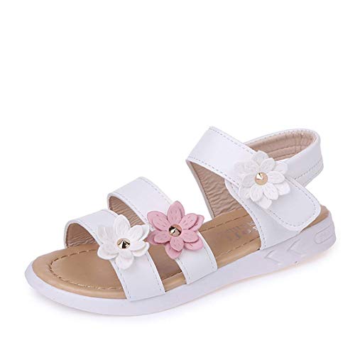 QZBAOSHU Sandales Mädchen Sandalen Sommer Leder Blumen für Kleinkind Mädchen 32 EU(CN 33,Weiß) von QZBAOSHU