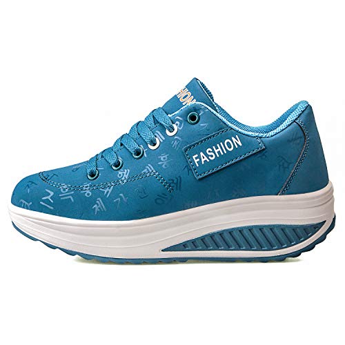 QZBAOSHU Damen Abnehmen Walkingschuhe Turnschuhe Fitness Keile Plattform Schuhe Sneakers（37,Blau von QZBAOSHU